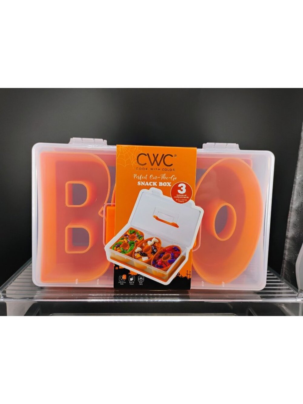 Halloween-Themed Orange Snack Box With 3 Compartments BPA-Free